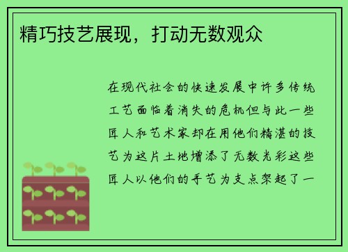 精巧技艺展现，打动无数观众