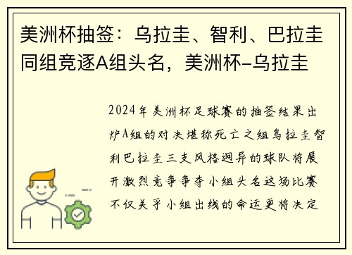 美洲杯抽签：乌拉圭、智利、巴拉圭同组竞逐A组头名，美洲杯-乌拉圭