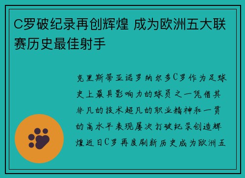 C罗破纪录再创辉煌 成为欧洲五大联赛历史最佳射手