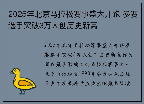 2025年北京马拉松赛事盛大开跑 参赛选手突破3万人创历史新高