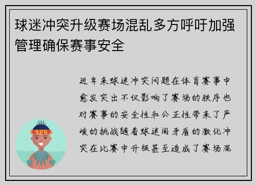 球迷冲突升级赛场混乱多方呼吁加强管理确保赛事安全